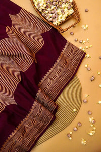 Handwoven Wine Banarasi Crepe Georgette Saree