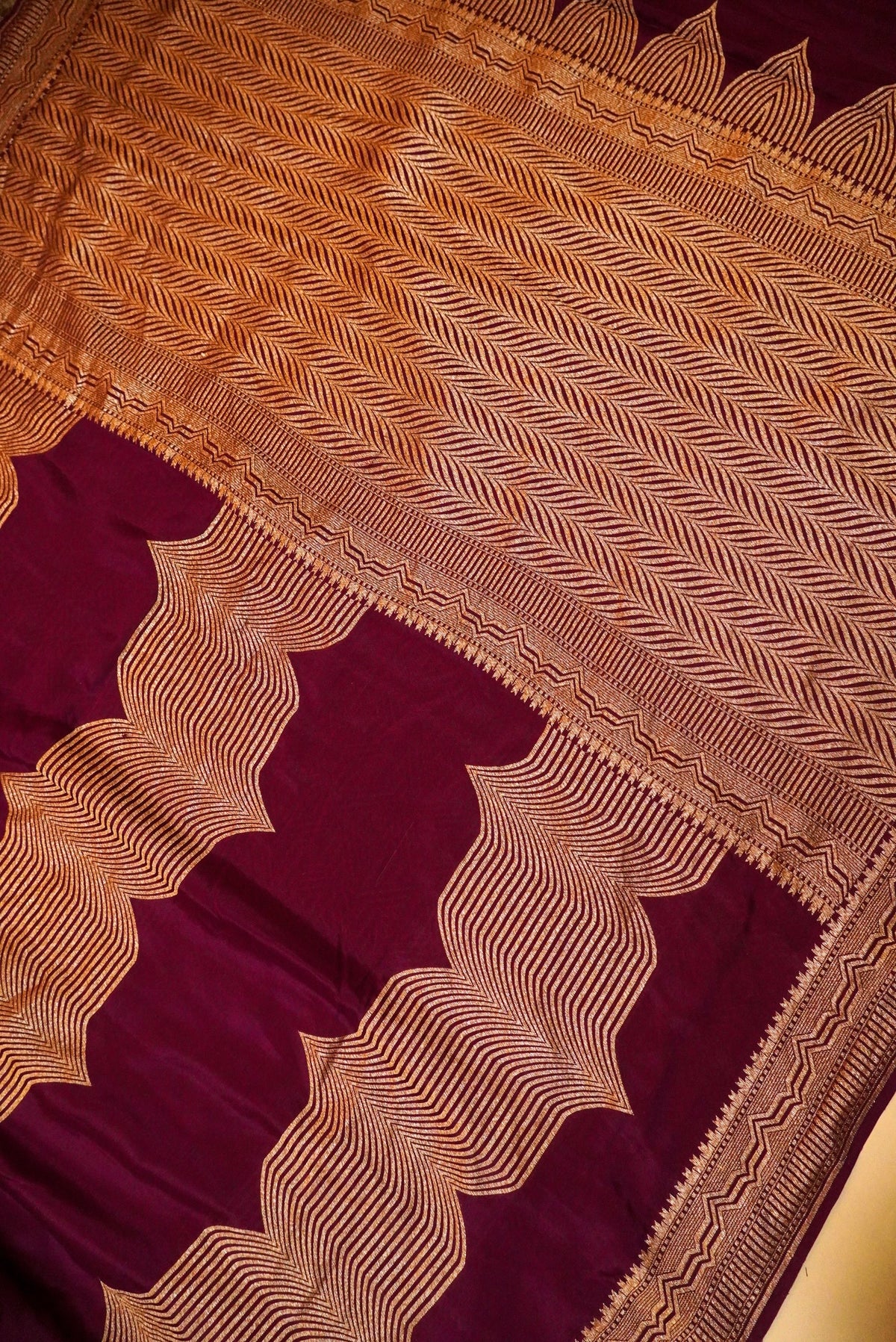 Handwoven Wine Banarasi Crepe Georgette Saree