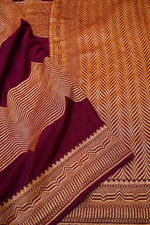 Handwoven Wine Banarasi Crepe Georgette Saree