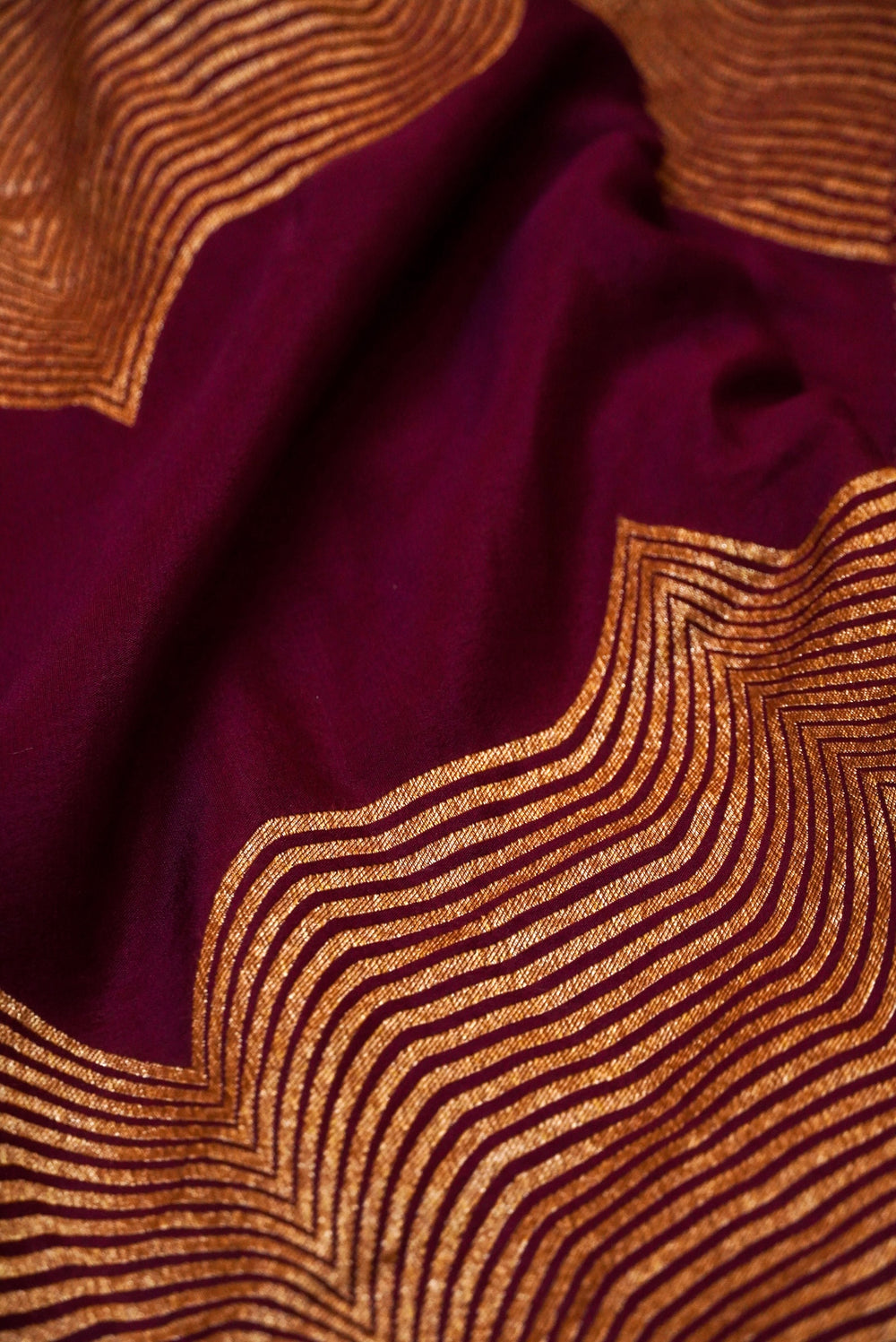 Handwoven Wine Banarasi Crepe Georgette Saree