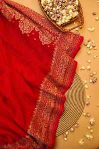 Handwoven Red Banarasi Crepe Georgette Saree