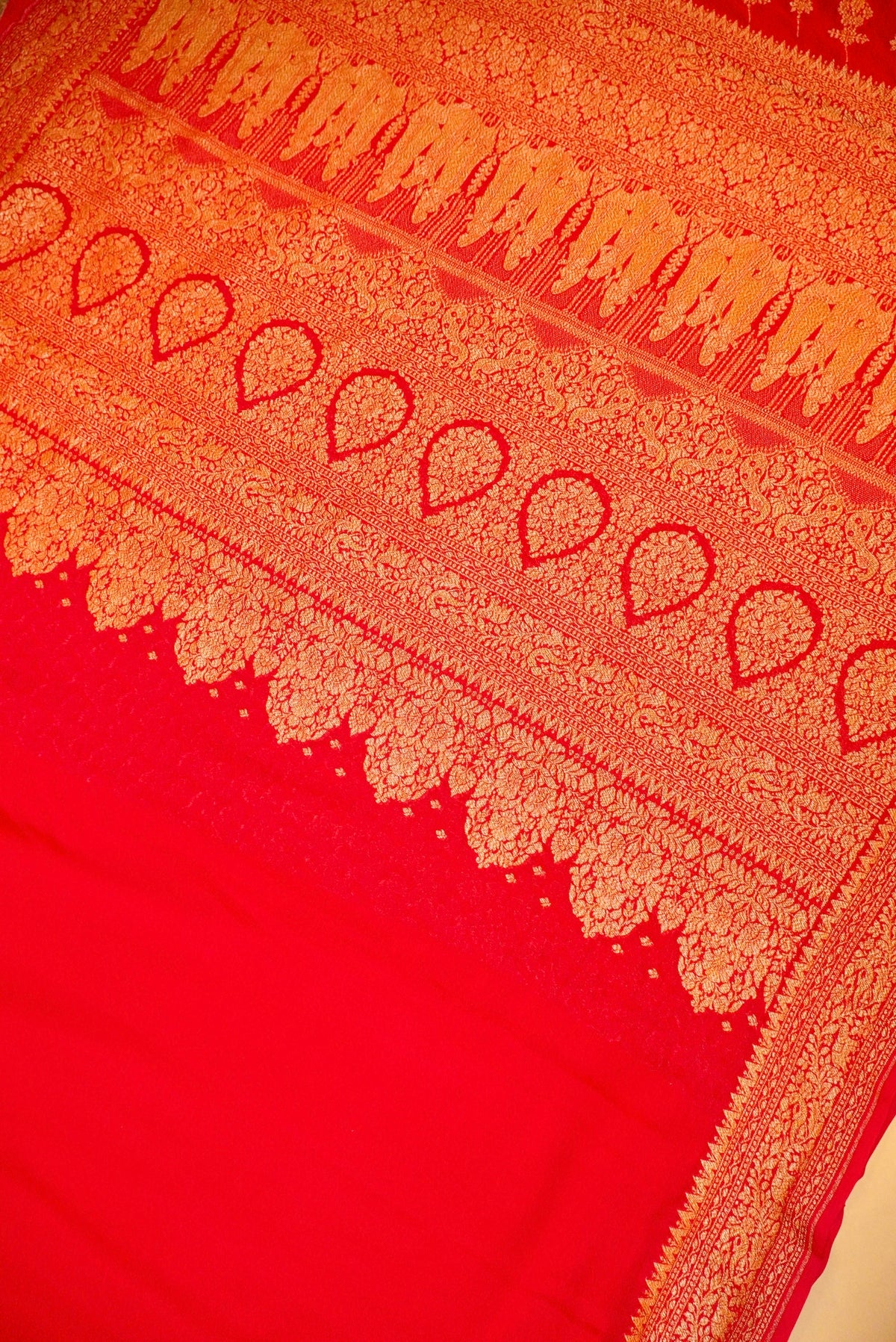 Handwoven Red Banarasi Crepe Georgette Saree