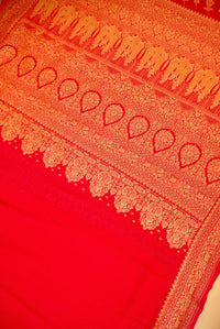 Handwoven Red Banarasi Crepe Georgette Saree