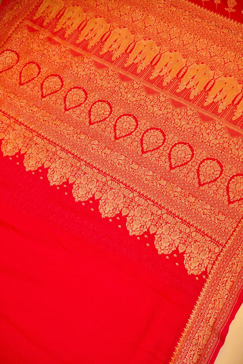 Handwoven Red Banarasi Crepe Georgette Saree