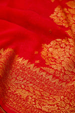 Handwoven Red Banarasi Crepe Georgette Saree