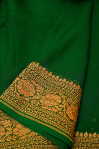 Handwoven Green Banarasi Crepe Georgette Saree