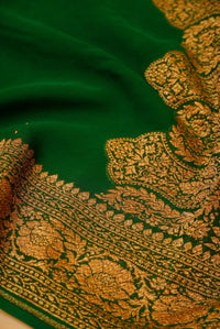 Handwoven Green Banarasi Crepe Georgette Saree