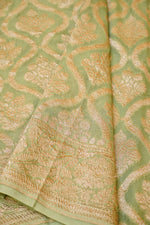 Handwoven Green Banarasi Khaddi Georgette Saree