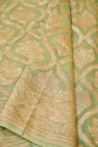 Handwoven Green Banarasi Khaddi Georgette Saree