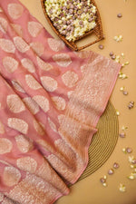 Handwoven Pink Banarasi Khaddi Georgette Saree