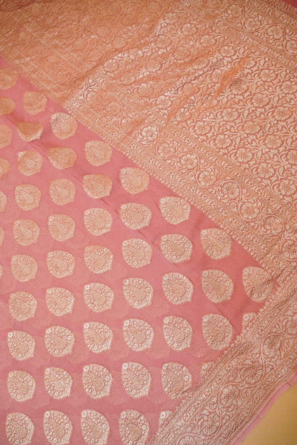 Handwoven Pink Banarasi Khaddi Georgette Saree