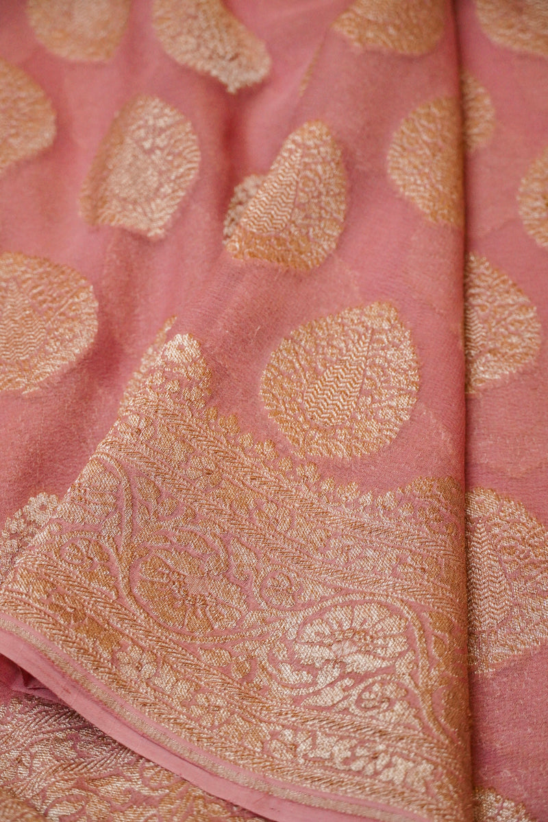 Handwoven Pink Banarasi Khaddi Georgette Saree