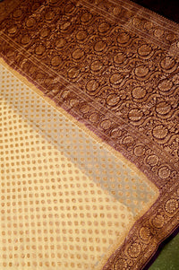 Handwoven Ivory Banarasi Crepe Georgette Saree