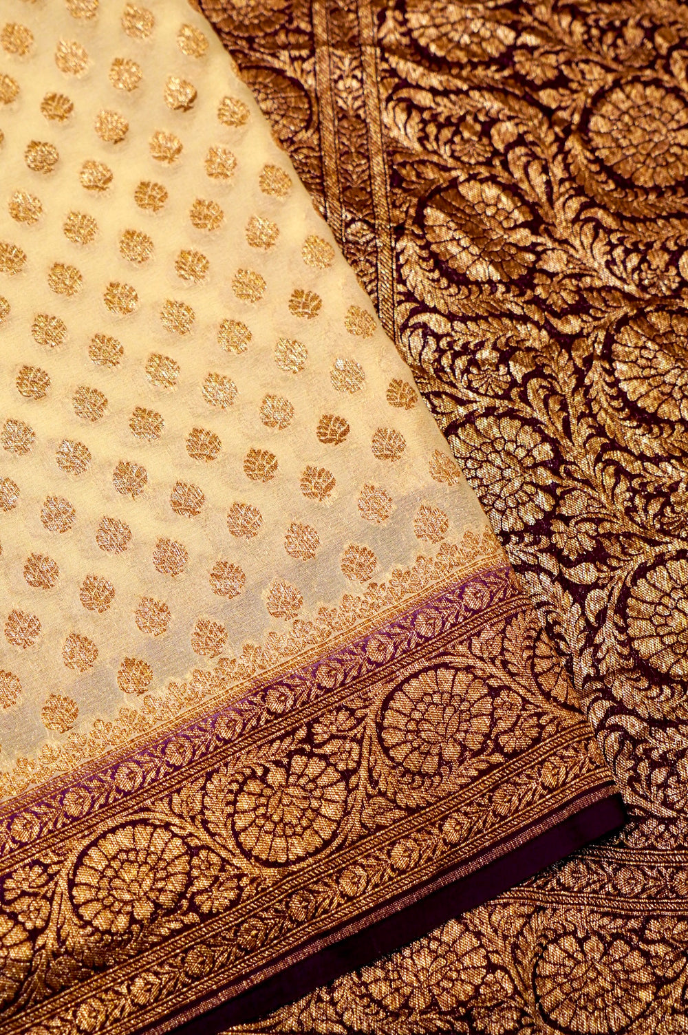 Handwoven Ivory Banarasi Crepe Georgette Saree