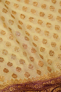 Handwoven Ivory Banarasi Crepe Georgette Saree
