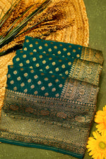 Handwoven Dark Green Banarasi Crepe Georgette Saree