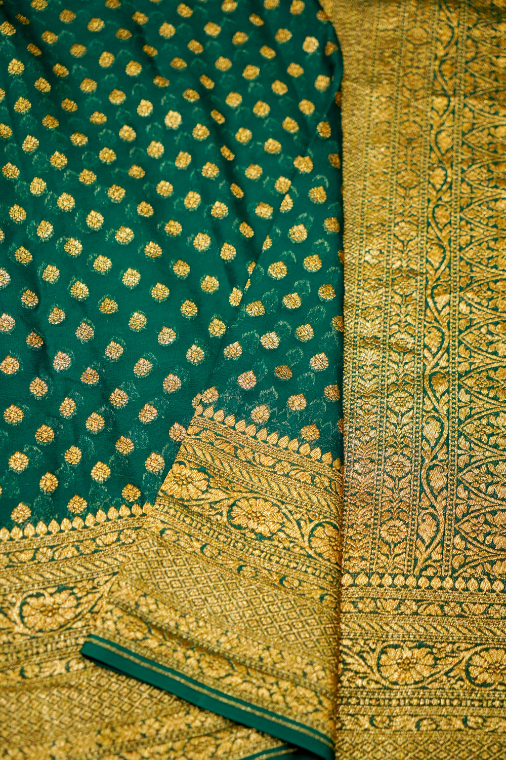 Handwoven Dark Green Banarasi Crepe Georgette Saree
