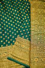 Handwoven Dark Green Banarasi Crepe Georgette Saree