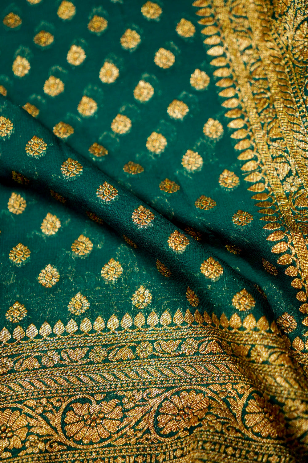 Handwoven Dark Green Banarasi Crepe Georgette Saree