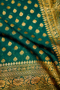 Handwoven Dark Green Banarasi Crepe Georgette Saree
