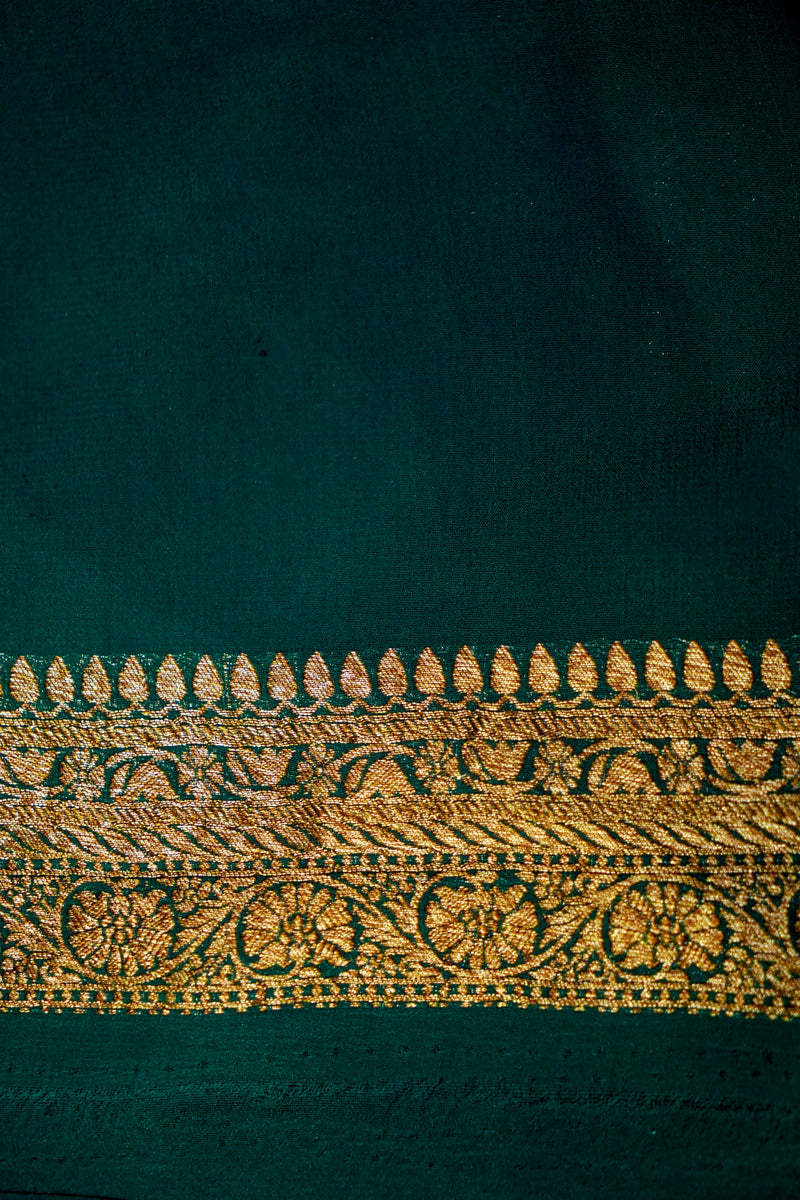 Handwoven Dark Green Banarasi Crepe Georgette Saree