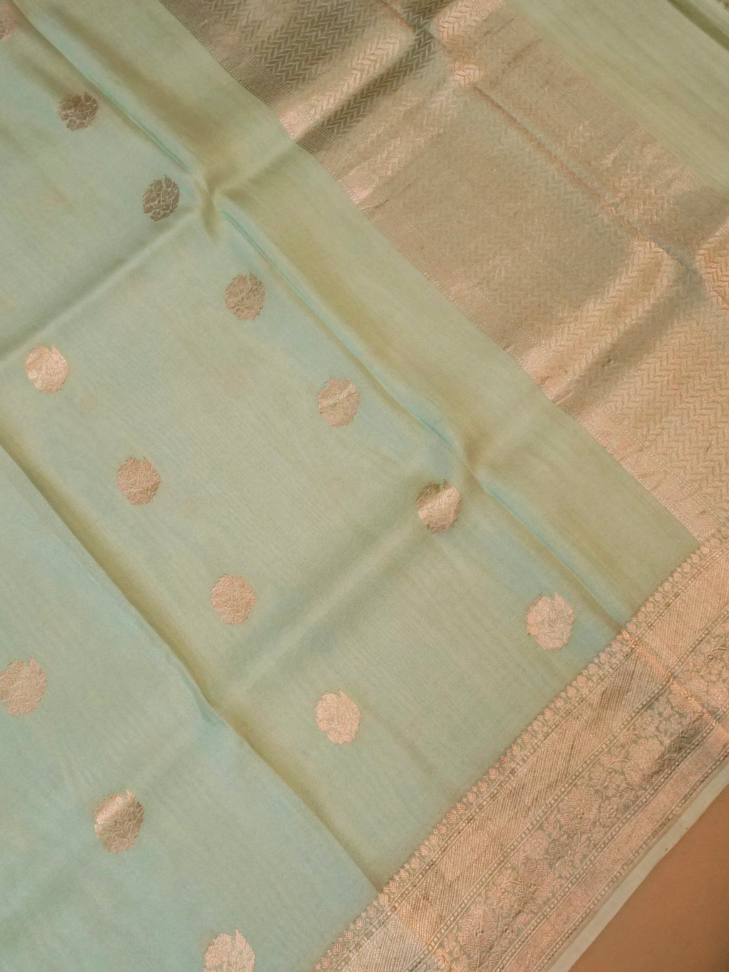 Handwoven Pastel Green Banarasi Kora Silk Saree