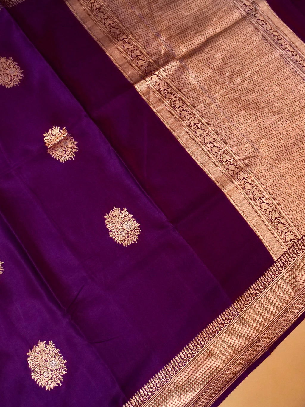 Handwoven Dark Purple Banarasi Mashru Silk Saree