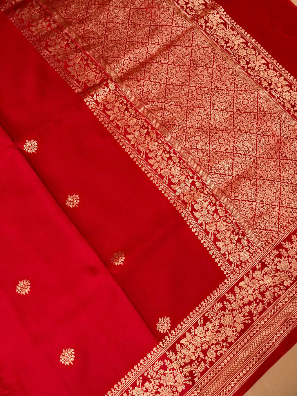 Handwoven Red Banarasi Mashru Silk Saree