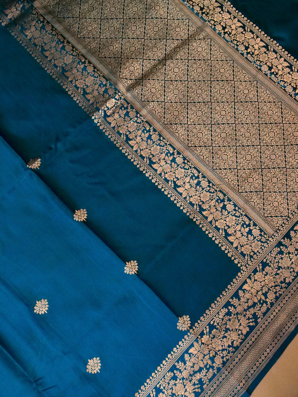 Handwoven Peacock Blue Banarasi Mashru Silk Saree