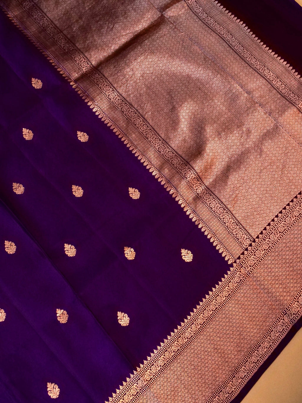 Handwoven Dark Purple Banarasi Mashru Silk Saree