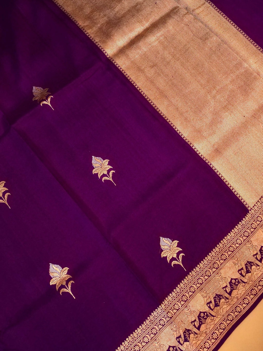 Handwoven Dark Purple Banarasi Mashru Silk Saree