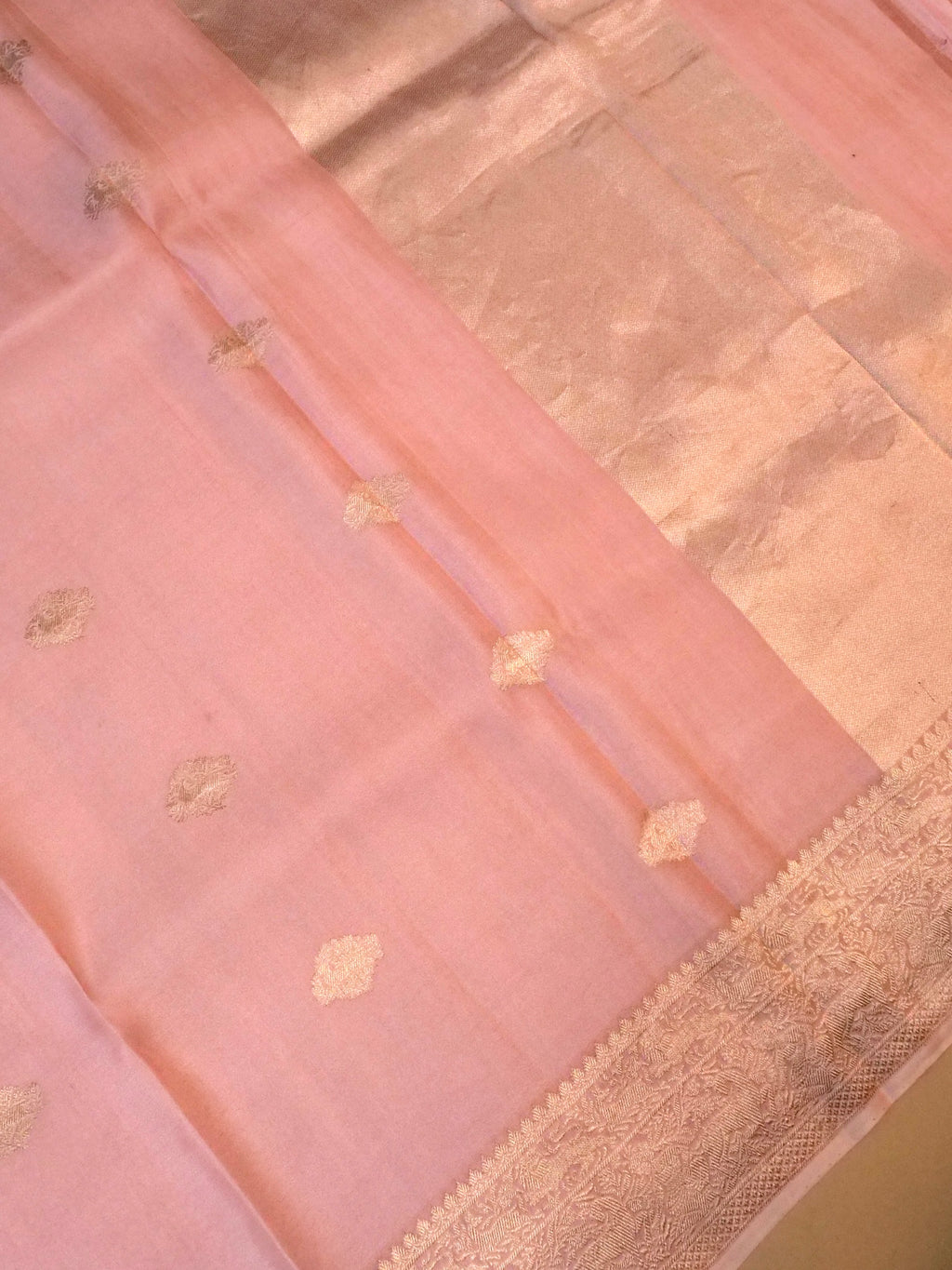 Handwoven Pastel Pink  Banarasi Kora Silk Saree