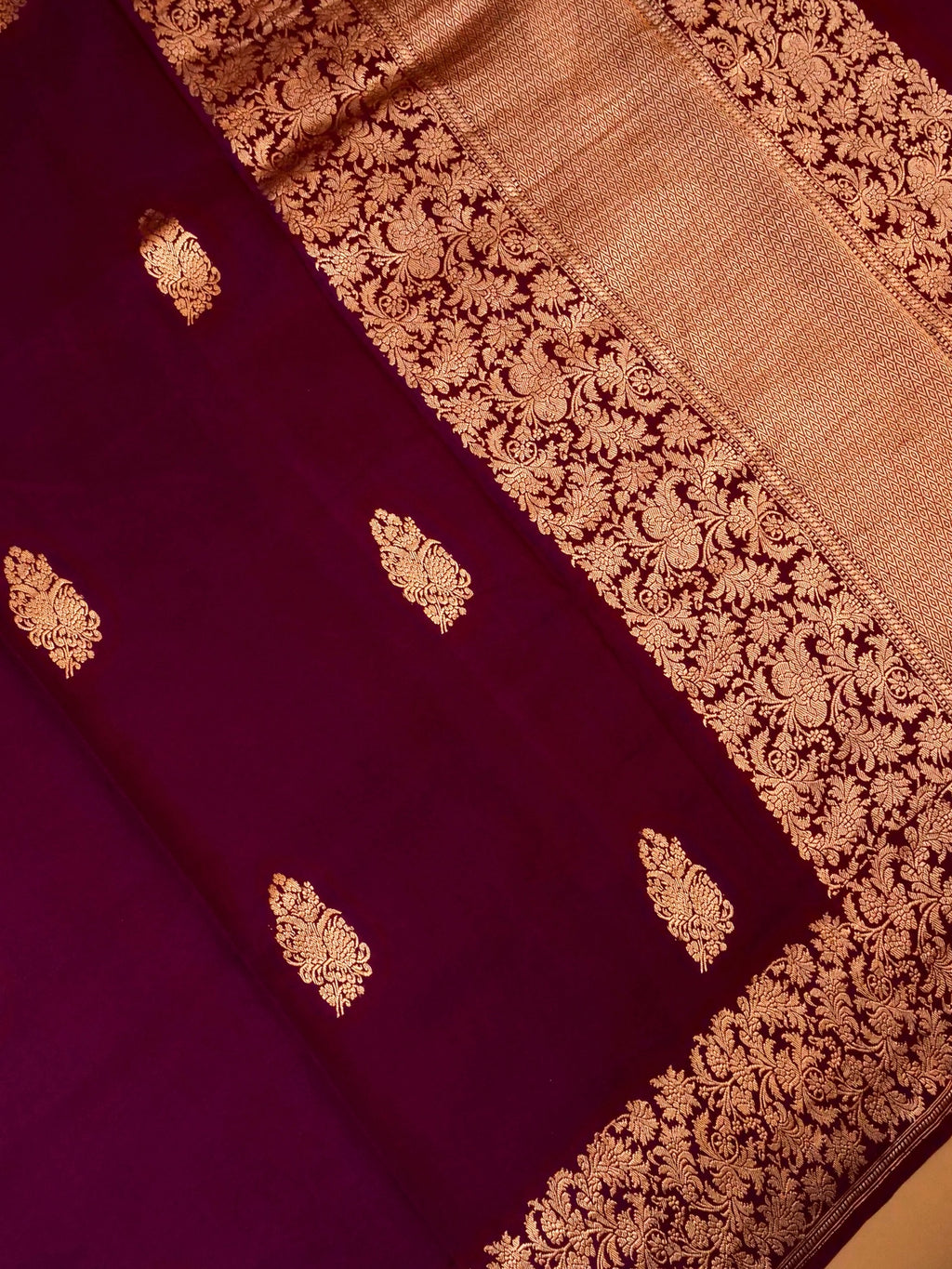 Handwoven Wine Banarasi Mashru Silk Saree