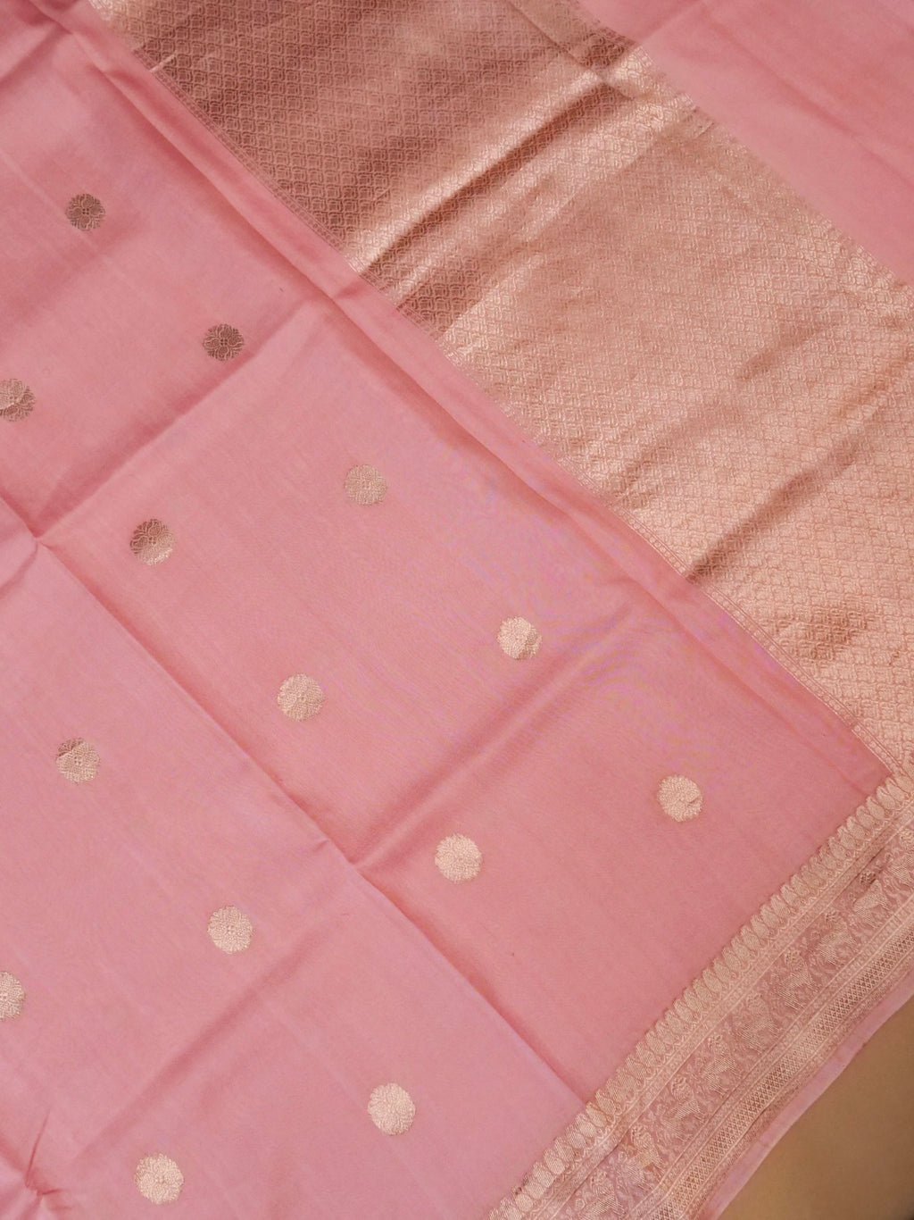 Handwoven Pastel Pink Banarasi Kora Silk Saree