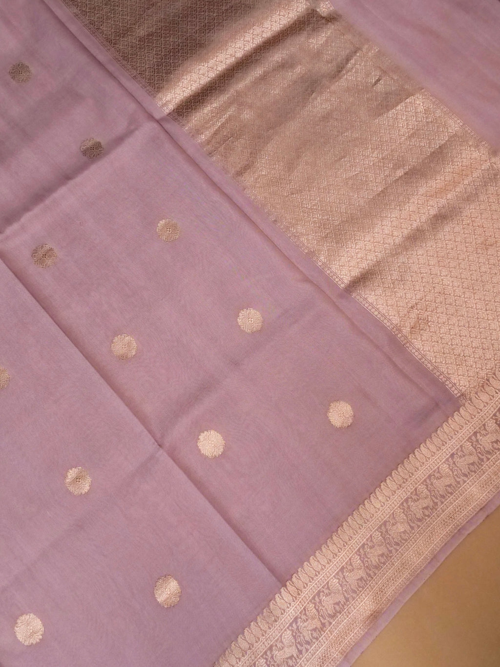 Handwoven Mauve Banarasi Kora Silk Saree