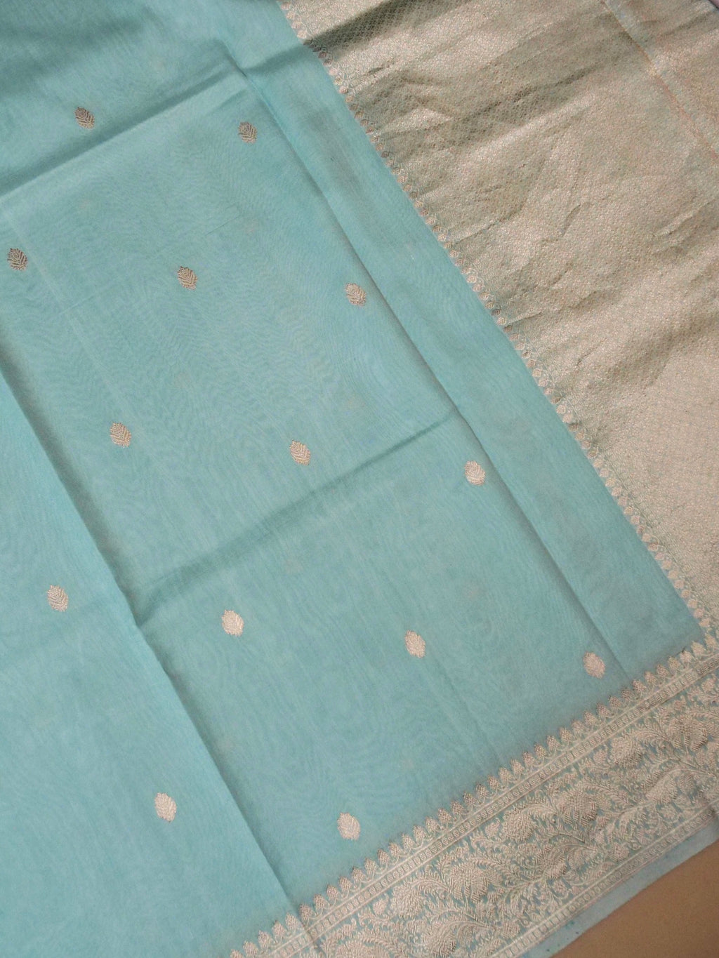 Handwoven Sea Green Banarasi Kora Silk Saree