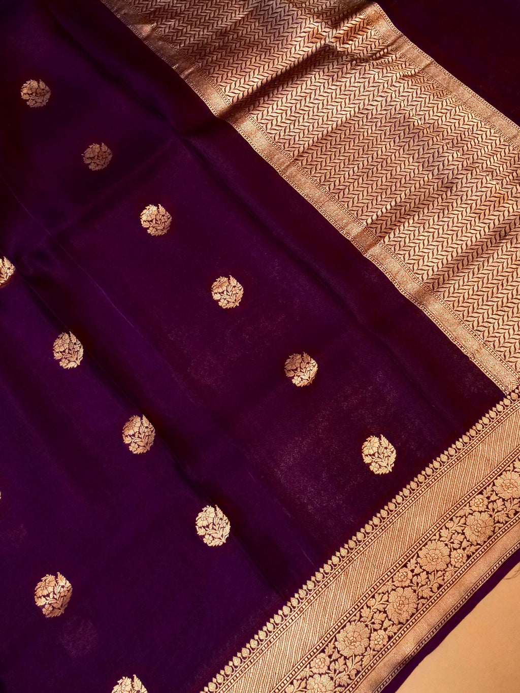 Handwoven Dark Purple Banarasi Mashru Silk Saree