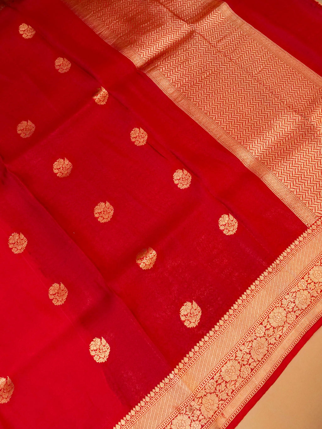 Handwoven Red Banarasi Mashru Silk Saree