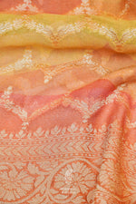 Handwoven Peach  Banarasi Khaddi Georgette Silk Saree