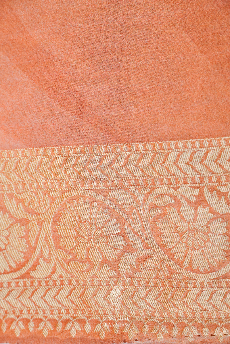 Handwoven Peach  Banarasi Khaddi Georgette Silk Saree