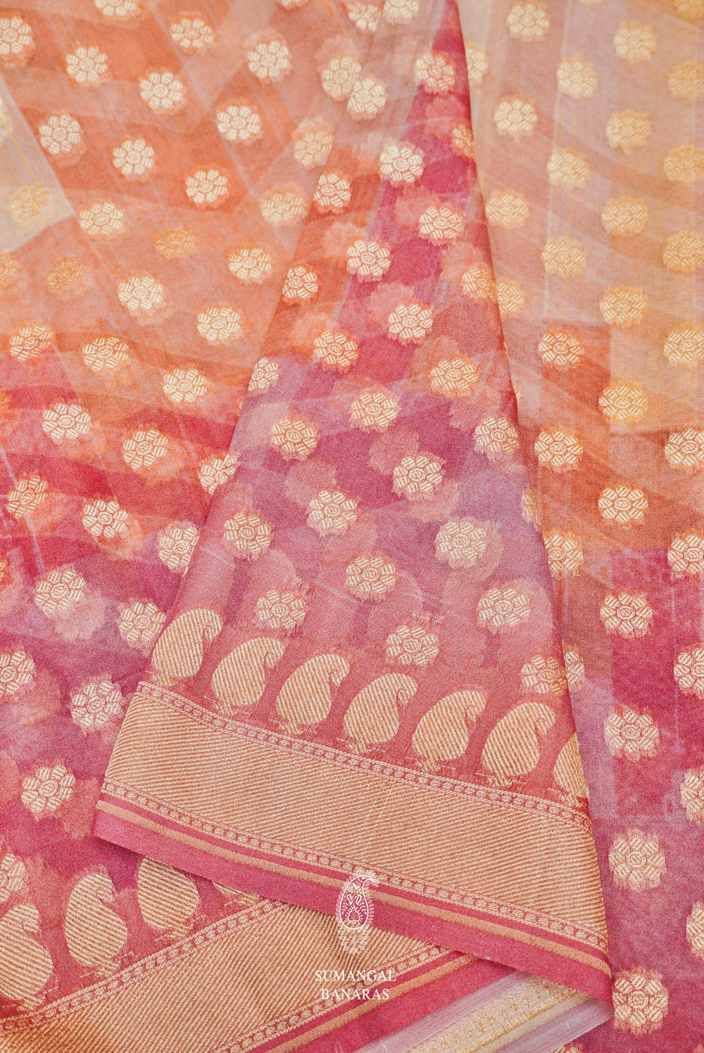 Handwoven Pink Banarasi Khaddi Georgette Silk Saree