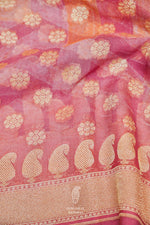 Handwoven Pink Banarasi Khaddi Georgette Silk Saree