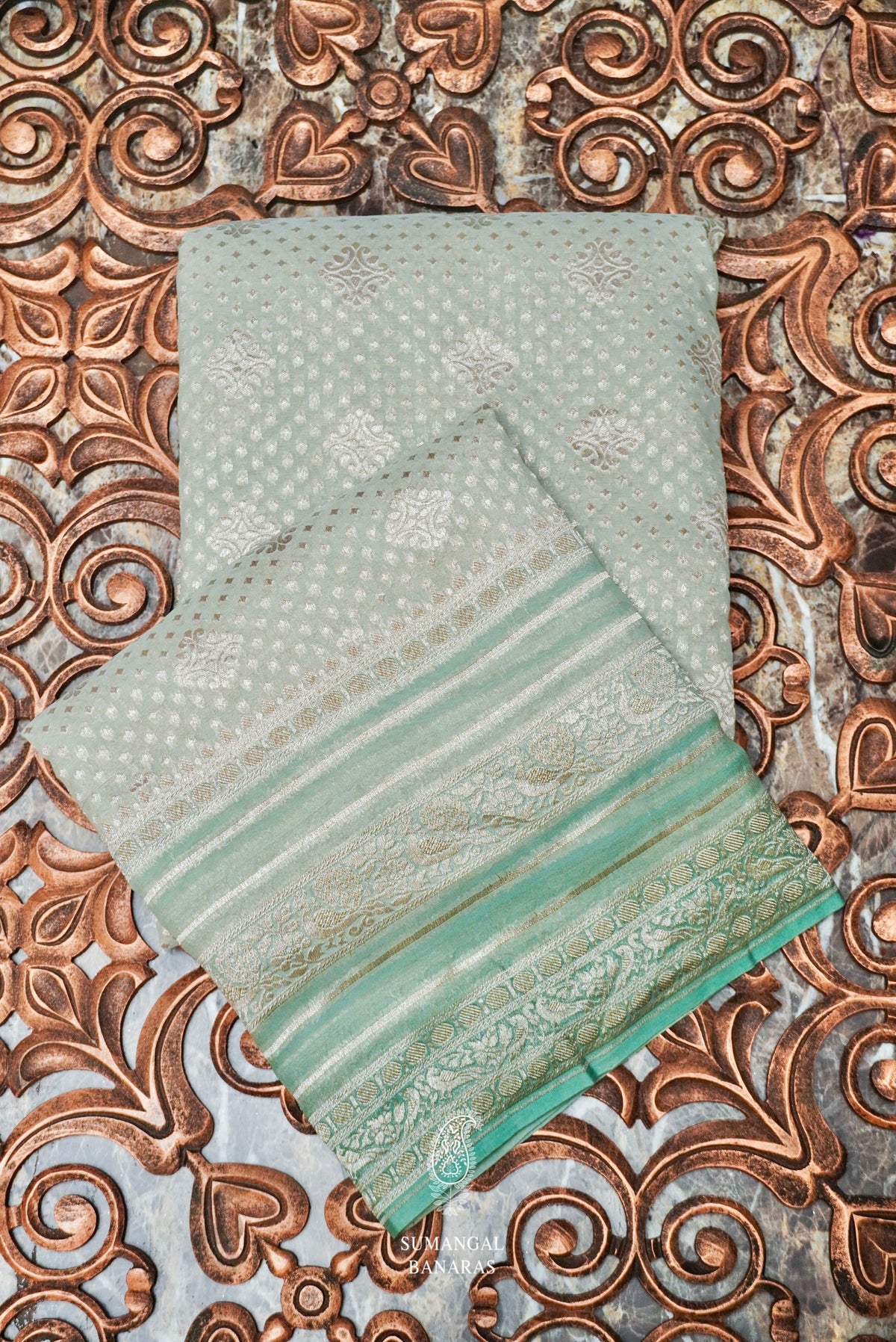 Handwoven Pale Turquoise Green Banarasi Khaddi Georgette Silk Saree