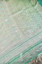 Handwoven Pale Turquoise Green Banarasi Khaddi Georgette Silk Saree
