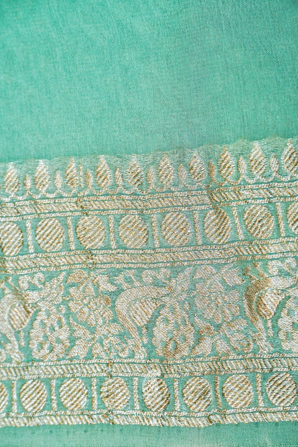 Handwoven Pale Turquoise Green Banarasi Khaddi Georgette Silk Saree