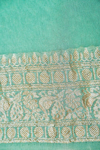 Handwoven Pale Turquoise Green Banarasi Khaddi Georgette Silk Saree