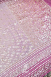 Handwoven Lavender Banarasi Khaddi Georgette Silk Saree