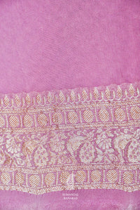 Handwoven Lavender Banarasi Khaddi Georgette Silk Saree