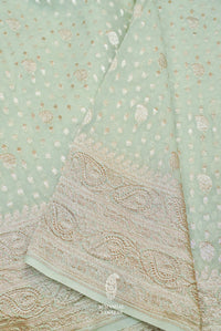 Handwoven Pale Turquoise Green Khaddi Georgette Silk Saree