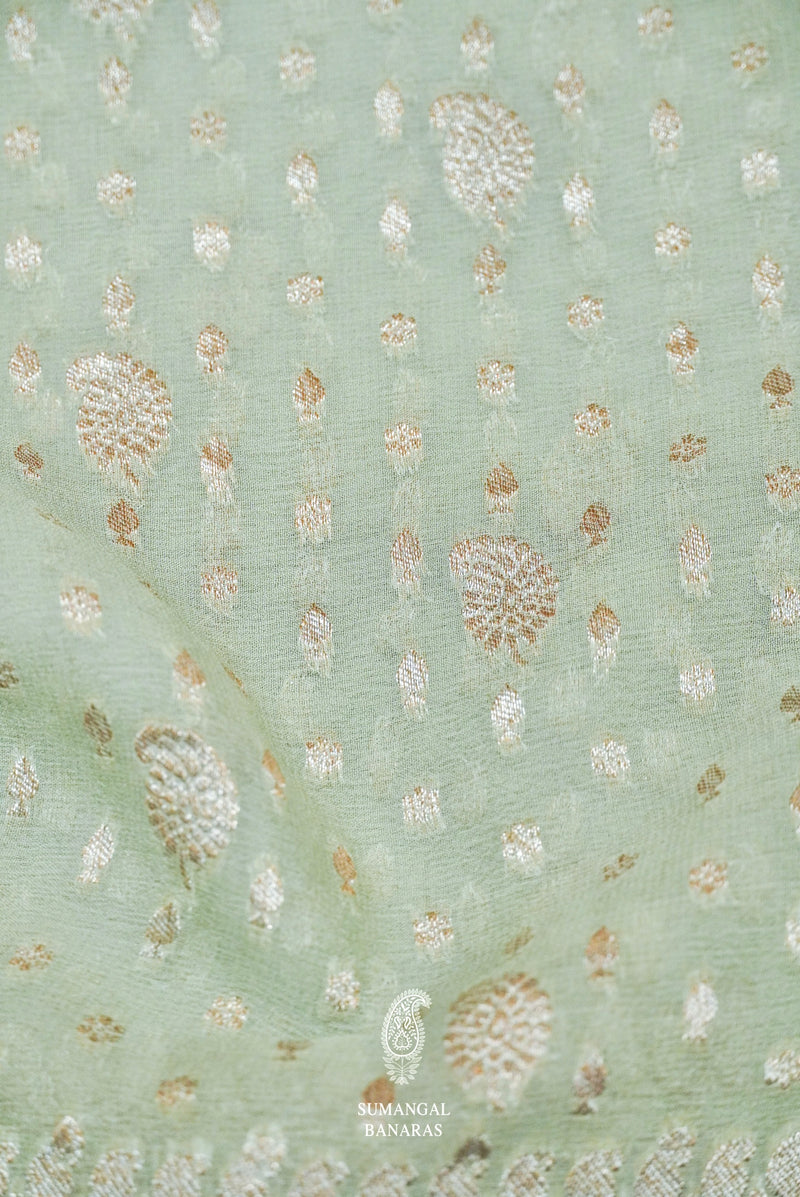 Handwoven Pale Turquoise Green Khaddi Georgette Silk Saree